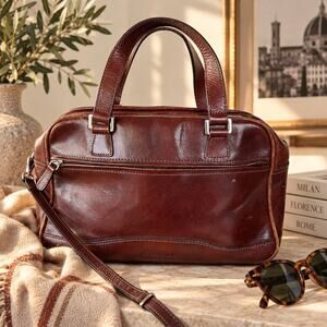 Pelle Studio Italian Leather Cognac Brown Satchel Shoulder Bag Business Travel